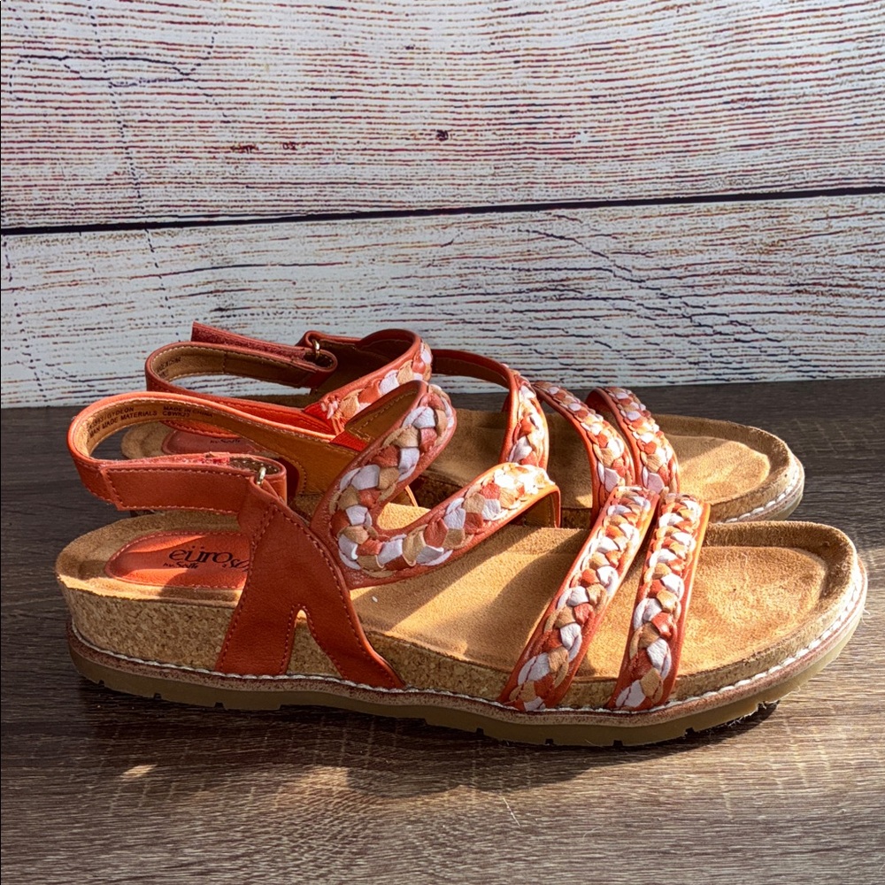 Pre Owned Eurosoft Gydeon Wedge Sandal  Size 10 Orange & Cream